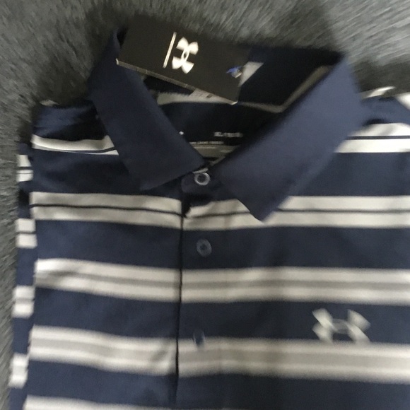 Under Armour Men's Polo in Navy and White Stripes - Picture 2 of 5